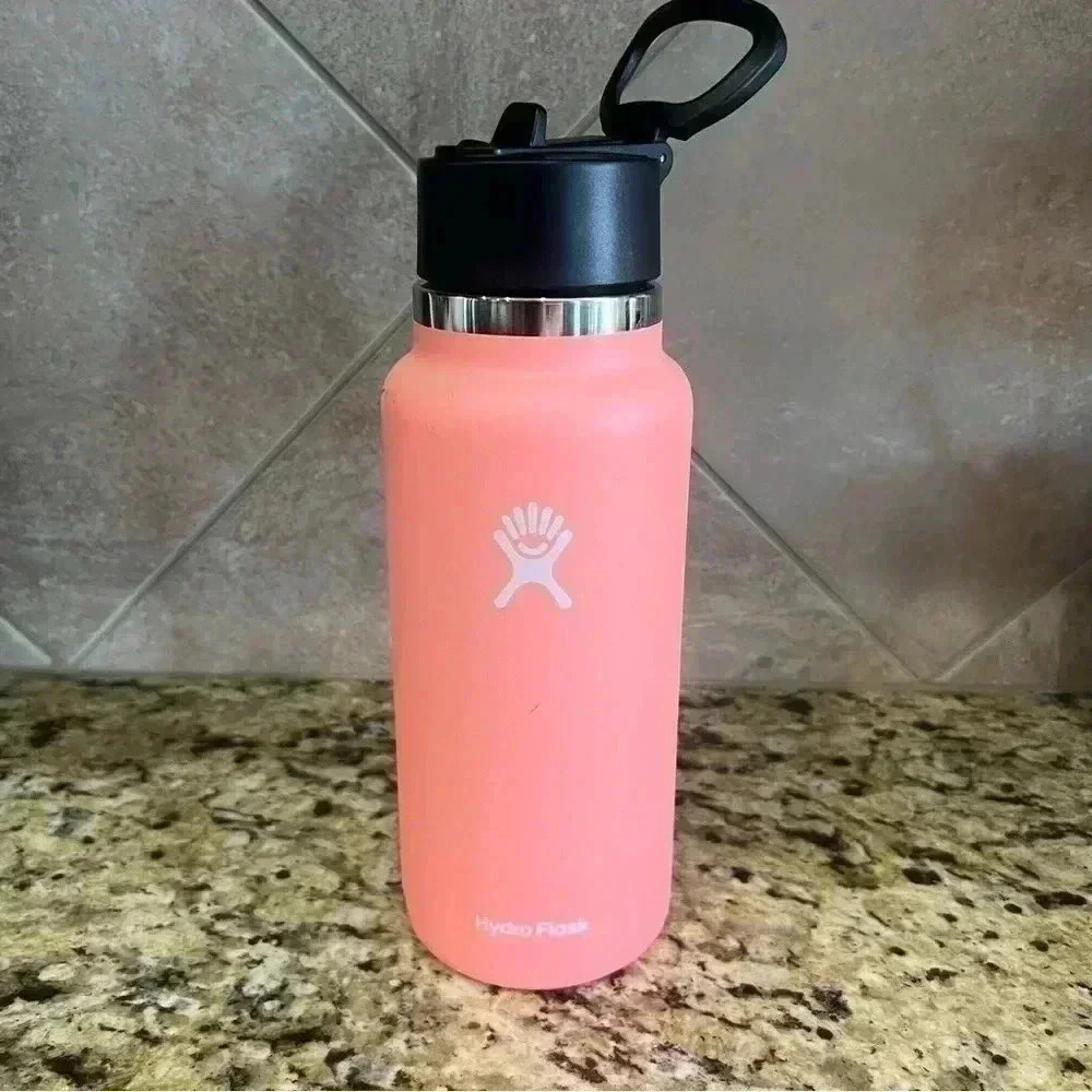 Hydro Flask 32oz Water Bottle with Straw Lid Hibiscus Color Stainless Steel